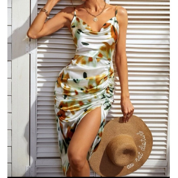 Boho brush print slit thing cami  dress - Picture 1 of 6